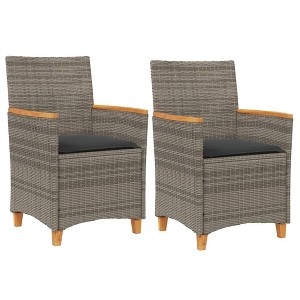 vidaXL Patio Chairs with Cushions - Gray Poly Rattan & Wood - Set of 2 - 1 of 4