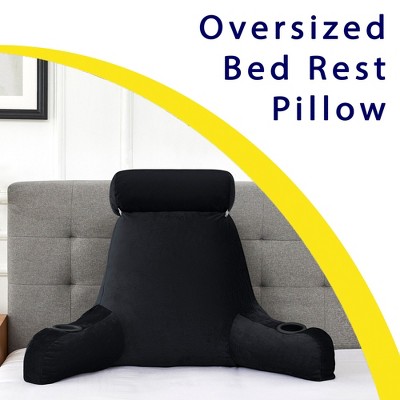Extra Large Black Velvet Reading Pillow with Cup Holders