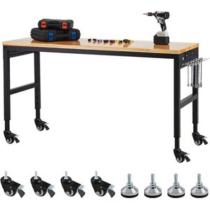 Workbench, Heavy-Duty Garage Work Table, Heavy-Duty Table with Power Outlets, Rubber Wood Top, Adjustable Height 29.5"-38.4" for Workshop,Office - 1 of 4