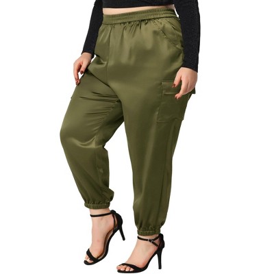Agnes Orinda Women's Plus Size Satin Elastic Waist Athleisure Ankle Length Casual Jogger Pants