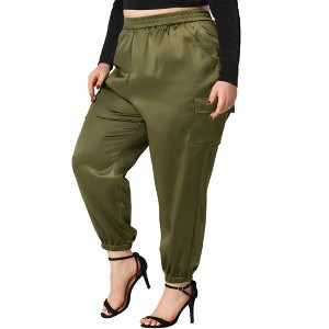 Agnes Orinda Women's Plus Size Satin Elastic Waist Athleisure Ankle Length Casual Jogger Pants - 1 of 4