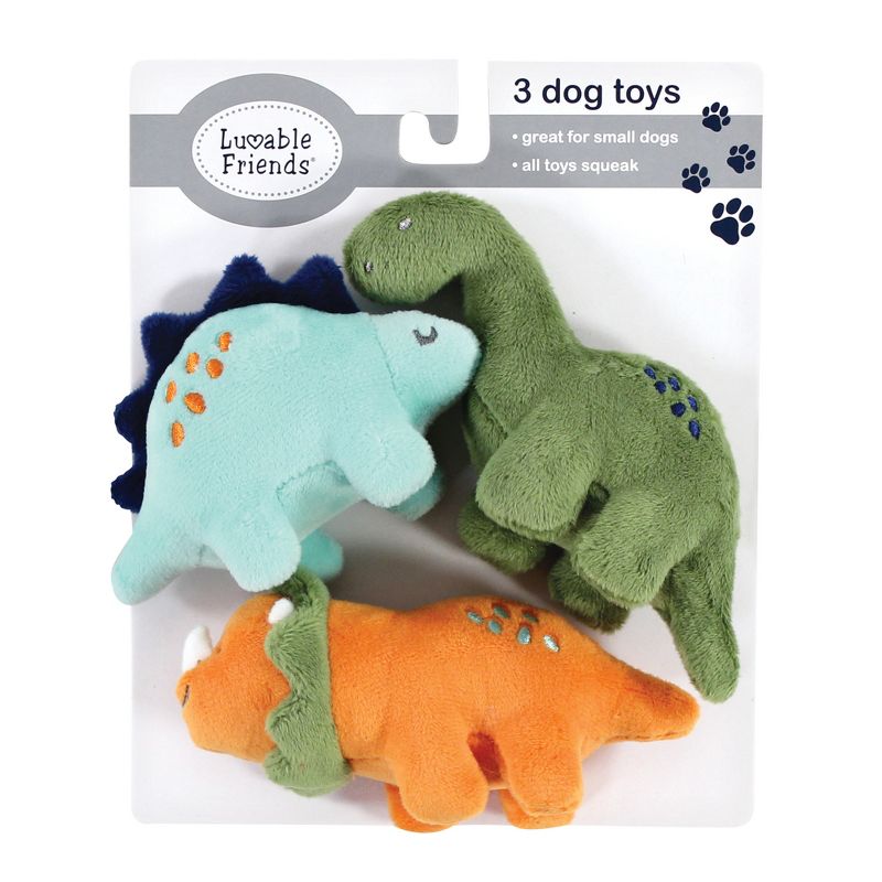 Luvable Friends Dog Squeaky Plush Dog Mini Toy Set, Dinosaurs, One Size, 2 of 6