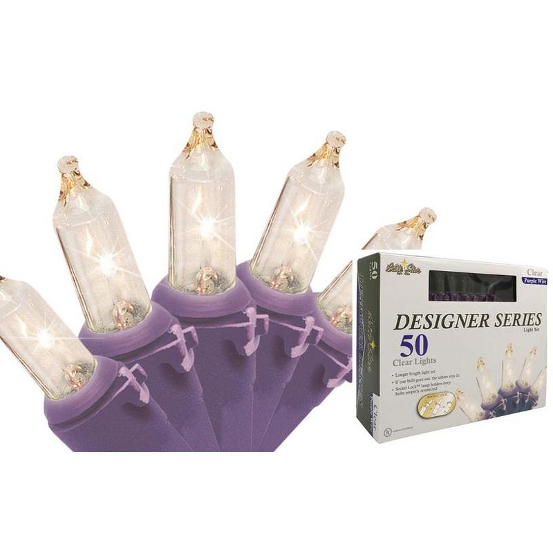 Brite Star 50ct Mini Christmas Lights Clear - 19' Purple Wire, 1 of 4