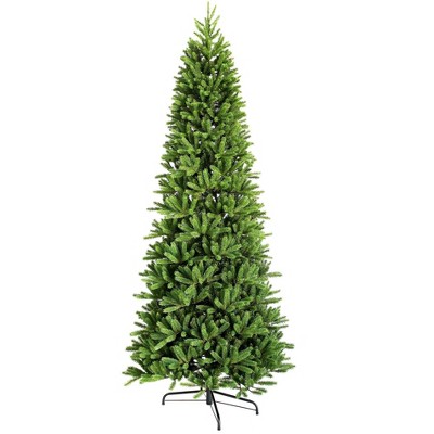 King of Christmas Artificial Slim Christmas Tree Unlit, King Fraser Fir Skinny Xmas Tree with Metal Stand, Green