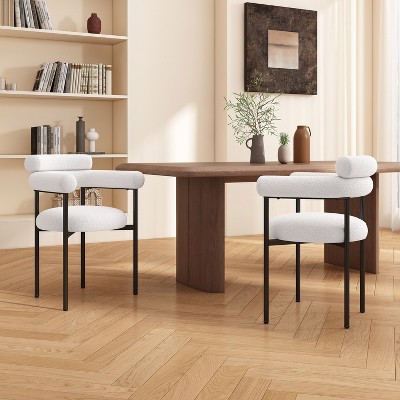 White Upholstered Metal Arm Chair with Slat Back