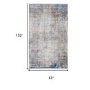 Ivory Gray and Blue Abstract Power Loom Area Rug With Fringe - 3 of 4