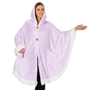 PAVILIA Angel Wrap Hooded Blanket for Women Adult, Wearable Cozy Wrap Throw Fleece Shawl Cape - 1 of 4