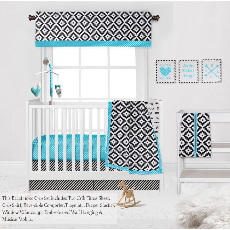 Bacati - Love Black Turquoise 10 pc Crib Bedding Set with 2 Crib Fitted Sheets, 4 of 12