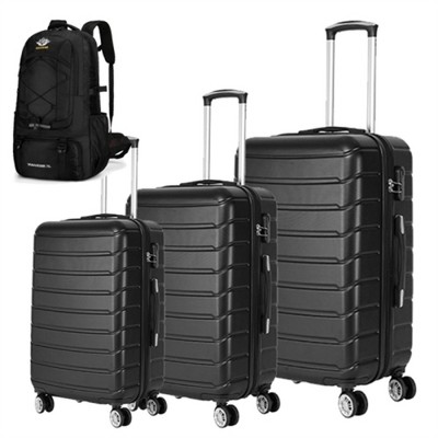 BEAFUP 3-Piece Hard Shell Soft Edge Rotating Wheel Luggage Set, 360 Degree Rotating Four-Wheel Luggage Compartment,Lightweight, Plus Hiking Bag,Black