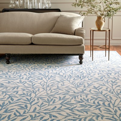 Ivory and Blue Hand-Tufted Wool Rectangular Area Rug, 8' x 10'