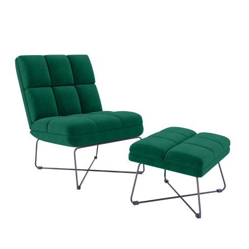 Gregor Modern Armless Chair And Ottoman, Emerald Green Accent Chair With Ottoman