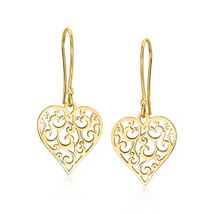 Ross-Simons Italian 14kt Yellow Gold Filigree Heart Drop Earrings - 1 of 3
