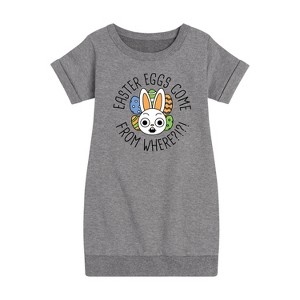 - Instant Message - Easter Eggs Come From Where Graphic Short Sleeve Fleece Dress - 1 of 4