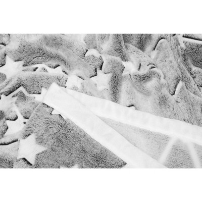 Gray Sherpa Faux Fur Glow-in-the-Dark Stars Throw Blanket