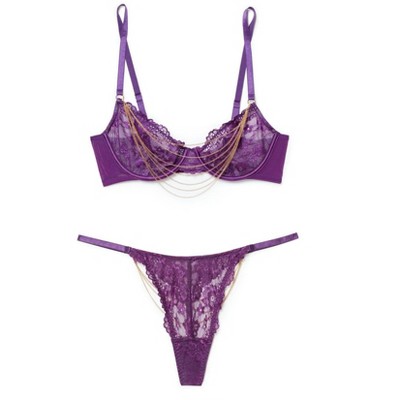 Agnes Orinda Women Plus Push-Up Underwire Comfort Bra and Panty Set Purple  38B