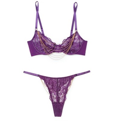 Agnes Orinda Women Plus Push-Up Underwire Comfort Bra and Panty Set Purple  36B