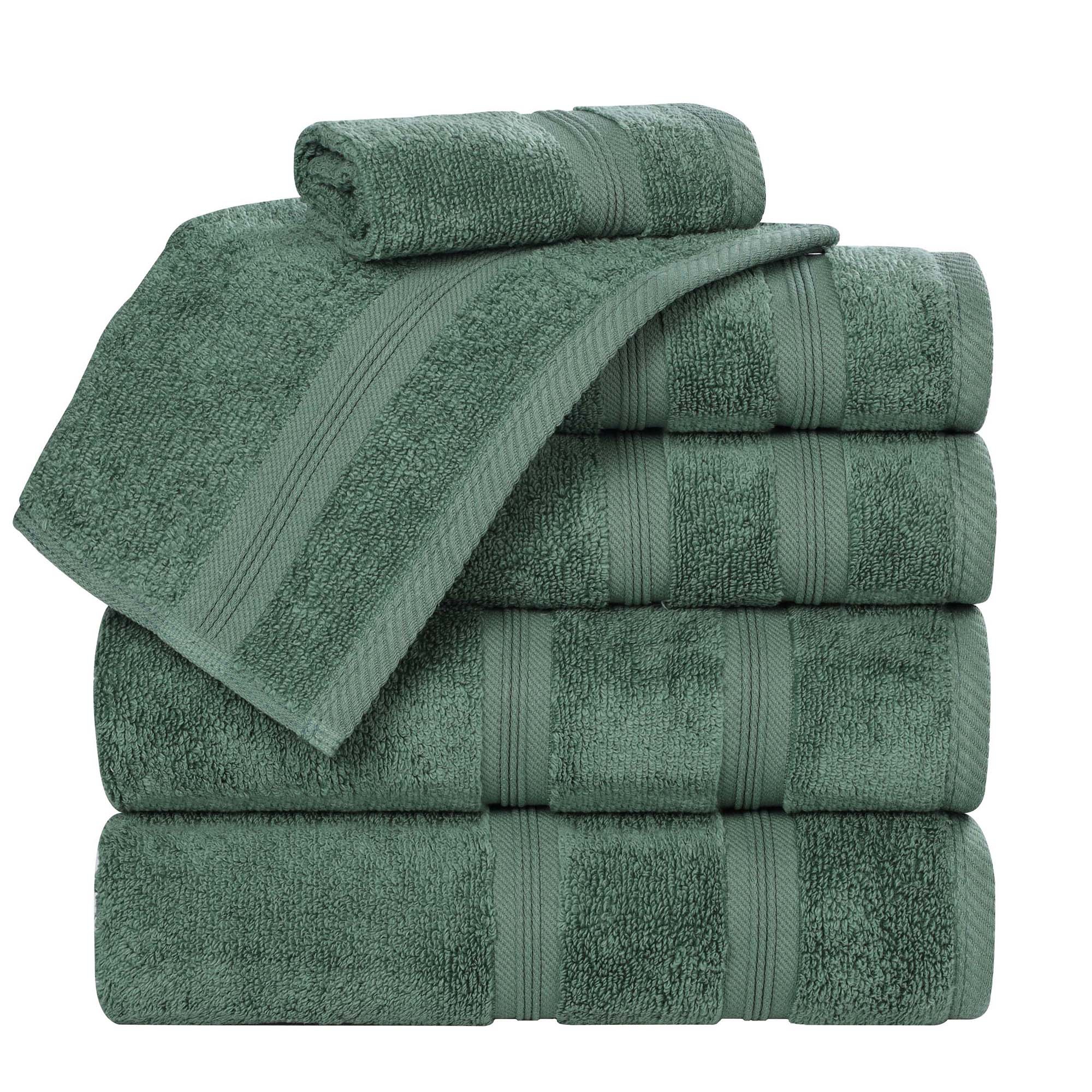 Smart Dry Cotton Medium Weight Solid 6 Piece Towel Set, Forest Green - Blue Nile Mills