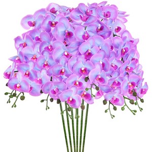 Unique Bargains Artificial Orchid Flowers Nine-headed Large Faux Phalaenopsis Silk Bouquets Real Touch 37 Inch - 1 of 4