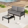 3 PCS Modern Patio Conversation Set, Loveseat and Square Glass Top Coffee Table, Loveseat with Plastic Frame and Cushions-Coolbibila - 3 of 4