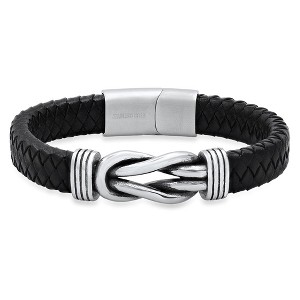 Steeltime Men's' black braided leather and stainless steel nautical knot bracelet - 1 of 4
