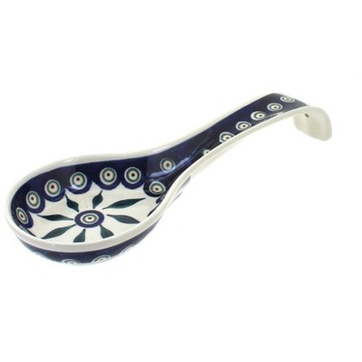 Blue Rose Polish Pottery Peacock Large Spoon Rest