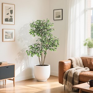 Jojoka Artificial Ficus Tree with Tall Planter, Faux Floor Ficus Plant with 3 Natural Trunks for Home Office Indoor Outdoor Decor - 1 of 4