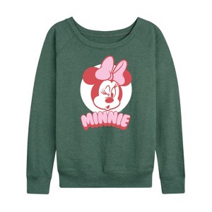 Women's - Disney - Minnie Pink Lightweight French Terry Wide Neck Long Sleeve Shirt - 1 of 4