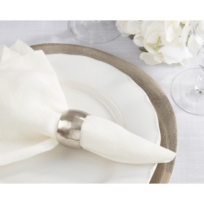 Silver Hammered Metal Round Napkin Rings, Set of 4