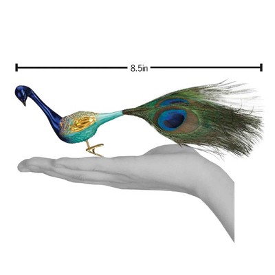 Elegant Teal and Gold Glass Peacock Tree Topper