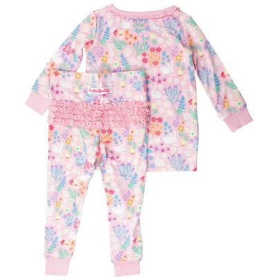 RuffleButts SoftSnooze Toddler Girls Ruffle Long Sleeve Pajama Set