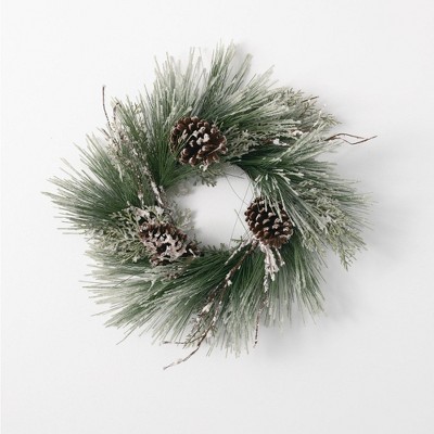 Sullivans Artificial Ice Pine and Cedar Wreath 21"H Green