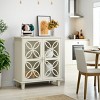 Retro Buffet Cabinet with Tempered Glass Doors, 2-Door Sideboard for Small Spaces, Accent Storage Cabinet for Living Room–The Pop Home - 3 of 4