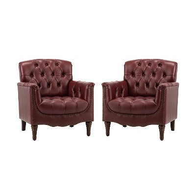 Set of 2 Enrique Genuine  Leather Armchair with Turned Legs | ARTFUL LIVING DESIGN