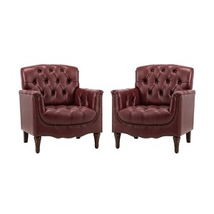 Set of 2 Enrique Genuine  Leather Armchair with Turned Legs | ARTFUL LIVING DESIGN - 1 of 4
