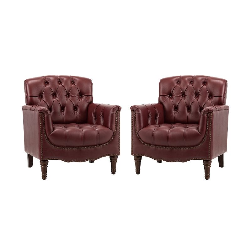 Set of 2 Enrique Genuine  Leather Armchair with Turned Legs | ARTFUL LIVING DESIGN, 1 of 11