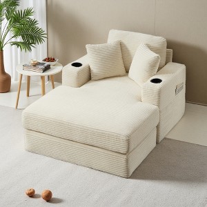 Corduroy Chaise Lounge Chair with Deep Seat and Detachable Cushions - 1 of 4
