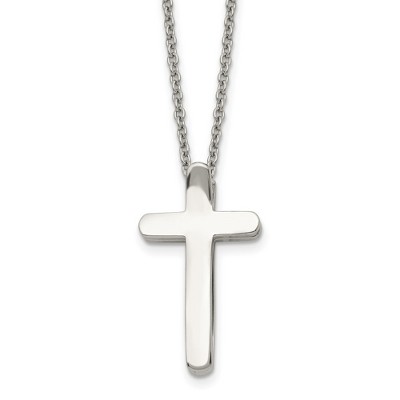 Black Bow Jewelry Stainless Steel 3D Ichthus & Cross Necklace, 16 Inch