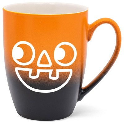 Elanze Designs Pumpkin Face Two Toned Ombre Matte Orange and Black 12 ounce Ceramic Stoneware Coffee Cup Mug