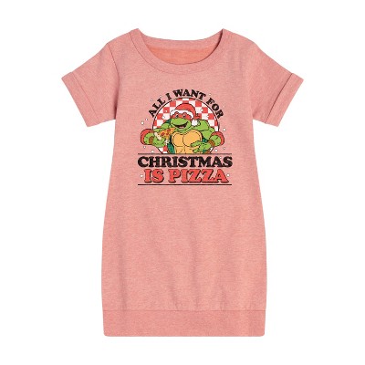 Girls' - Teenage Mutant Ninja Turtles - All I Want For Christmas Graphic Short Sleeve Fleece Dress