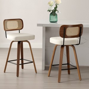 Bekrvio 26"/29" Mid-Century Modern Swivel Bar Stools Set of 1/2/3/4- Faux Leather Upholstered with Back and Bent Wood Legs,Ideal for Kitchen Island - 1 of 4