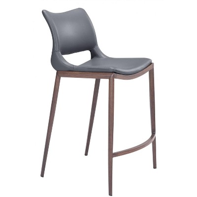 Faux Leather Counter Stool 37.2" H, Dark Gray and Walnut Finish With Steel Frame, Set of 2 by Zuo Modern
