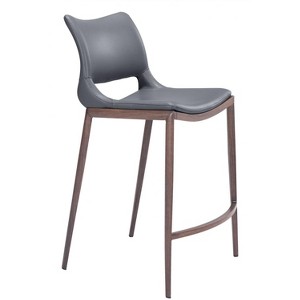 Faux Leather Counter Stool 37.2" H, Dark Gray and Walnut Finish With Steel Frame, Set of 2 by Zuo Modern - 1 of 4