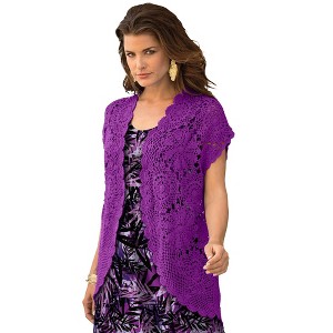 Roaman's Women's Plus Size Crochet Cardigan Sweater - 1 of 4