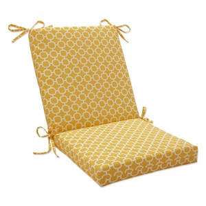 56.5" x 39" x 3" Outdoor Chair Cushion Yellow/White Geometric - Pillow Perfect - 1 of 3