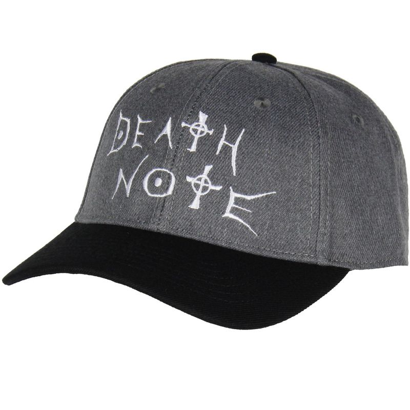 Death Note Anime Manga Embroidered Logo Design Adult OSFM Precurved Snapback Hat Grey, 1 of 5