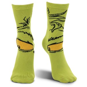 HalloweenCostumes.com One Size Fits Most  Dr. Seuss The Grinch Costume Crew Socks for Adults and Teens, Black/Orange/Green - 1 of 4