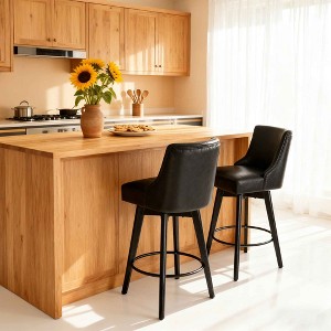 Vipbear Counter Height Bar Stools Set of 2, 26" H Swivel Bar Stools with Backs,PU Leather Upholstered Bar Chairs with Solid Wood Legs - 1 of 4