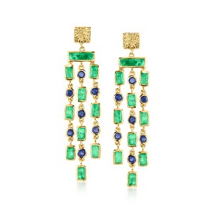 Ross-Simons 6.25 ct. t.w. Emerald and 2.50 ct. t.w. Sapphire Vintage-Inspired Drop Earrings in 18kt Gold Over Sterling - 1 of 3
