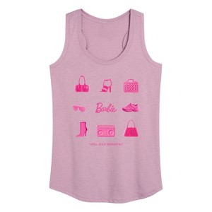 Women's - Barbie - Iconic Purse, Shoes, Sunglasses, & Boombox Graphic Racerback Tank - 1 of 4
