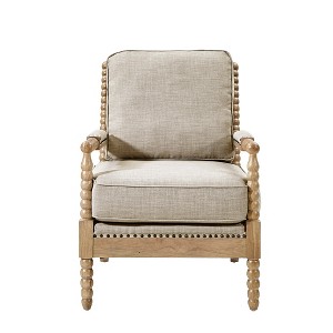 TiramisuBest Accent Arm Chair, Upholstered Light Grey with Camel Oak Wooden Legs - 1 of 4
